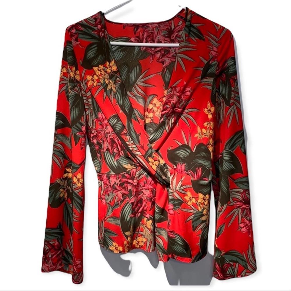 Missguided Tropical Faux Wrap Blouse